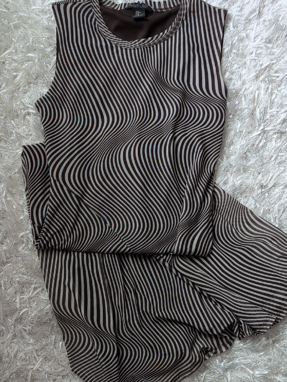 Rachel Zoe - Wave-Stripe Sleeveless Dress Top Set in Brown and Cream